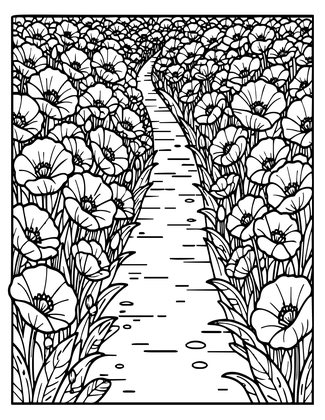 Poppy Meadow Path - Free printable coloring page
