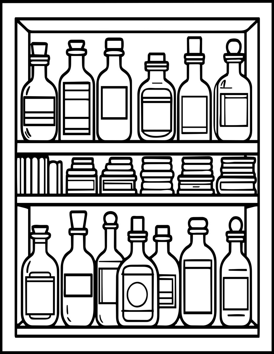 Alchemist's Shelf - free printable coloring page
