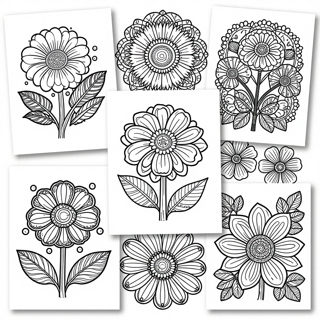 Pressed Flowers coloring pages collection - 30 free printable pages