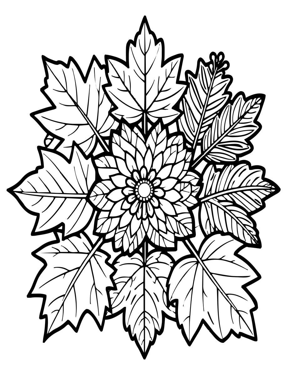 Pressed Leaf and Flower - free printable coloring page