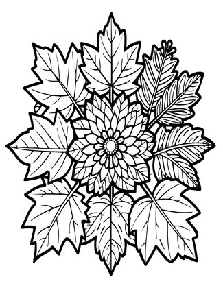 Pressed Leaf and Flower - Free printable coloring page