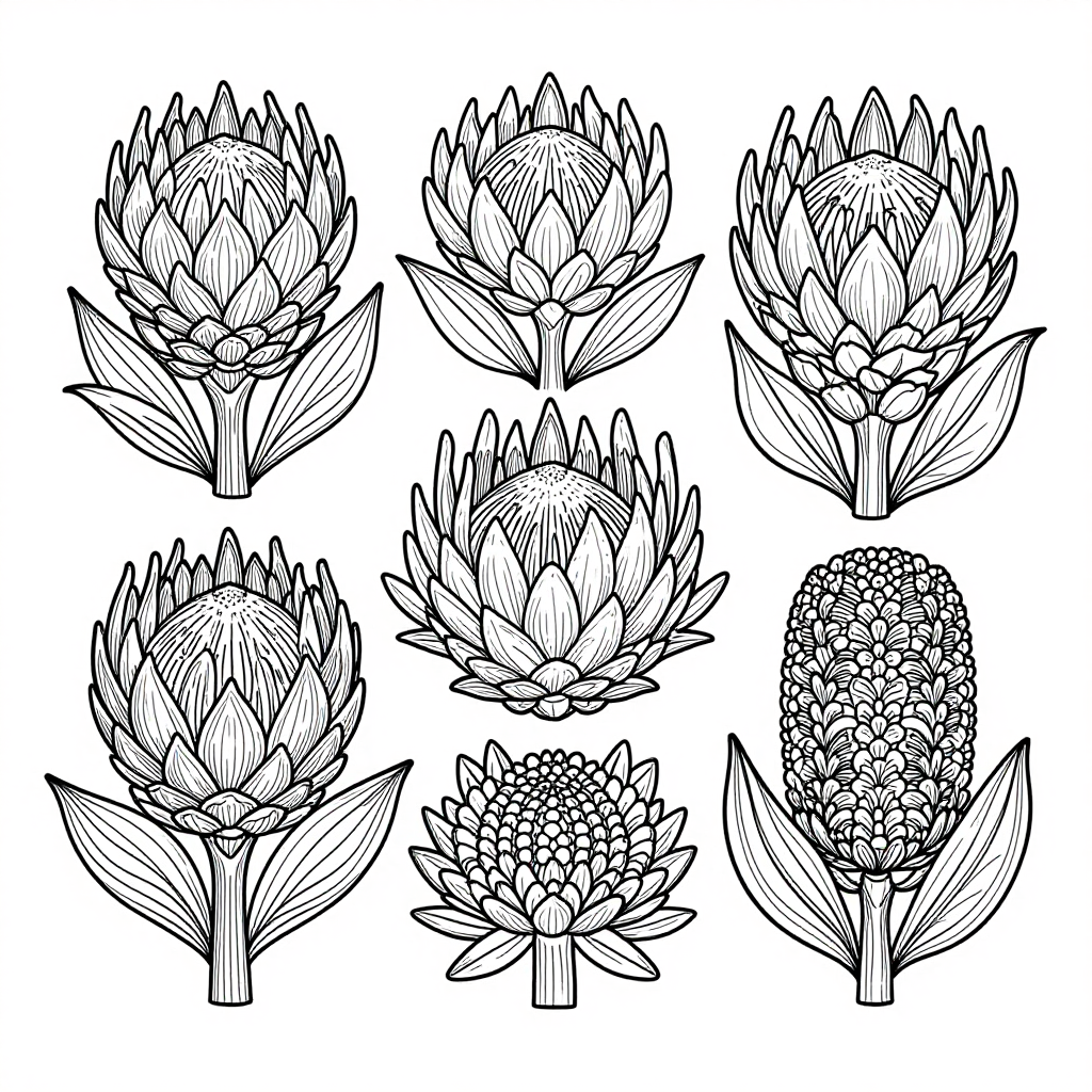 Protea Banksia coloring pages collection - 30 free printable pages