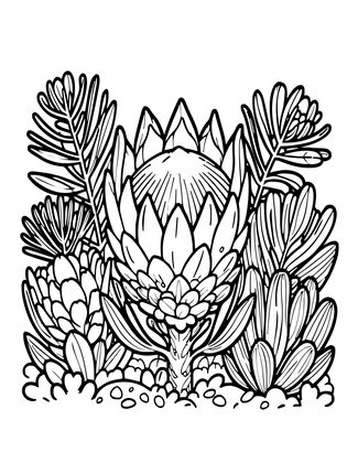 Protea and Fynbos - Free printable coloring page