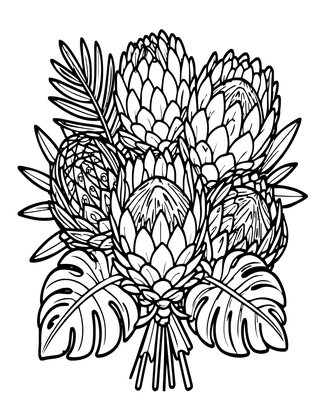 Protea Bouquet - Free printable coloring page