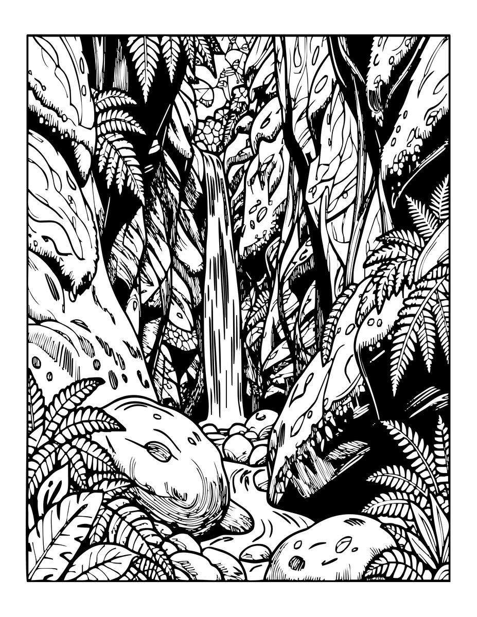 Waterfall Gorge - free printable coloring page