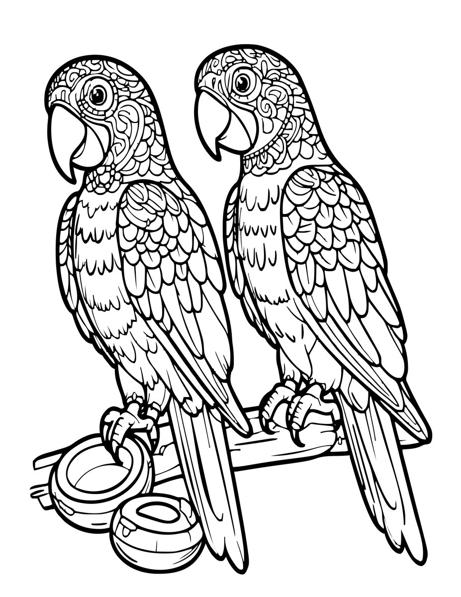 Macaw Pair - free printable coloring page