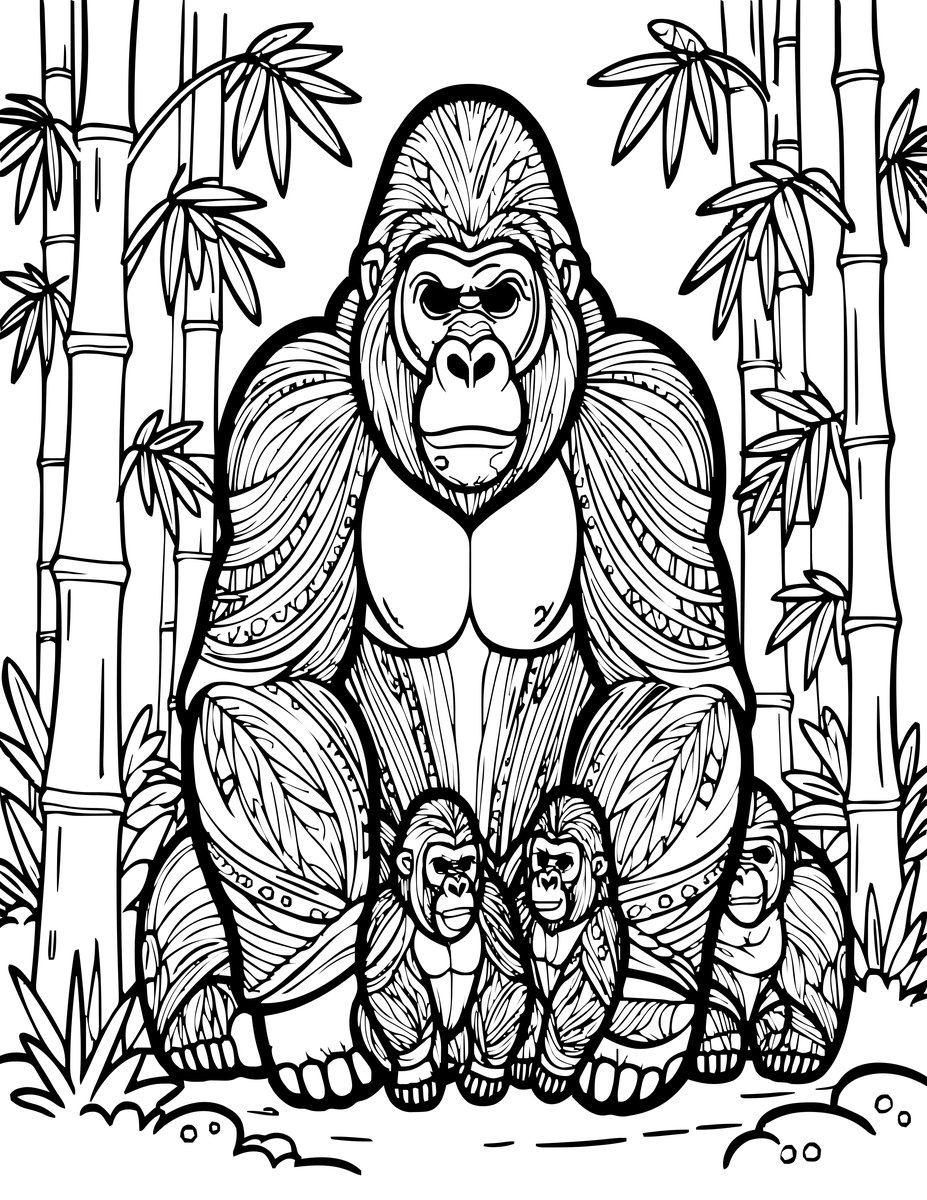 Gorilla Family - free printable coloring page