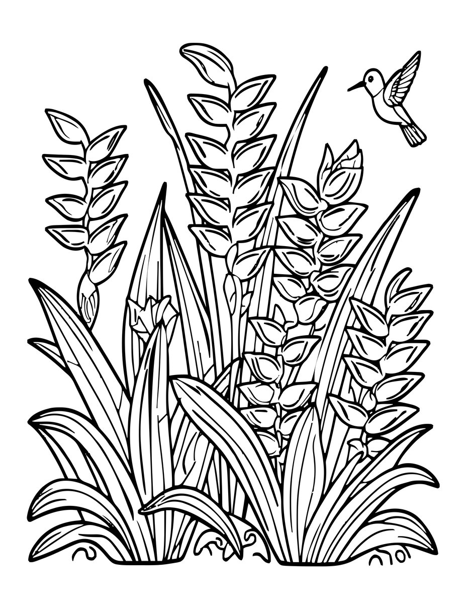 Heliconia Row - free printable coloring page