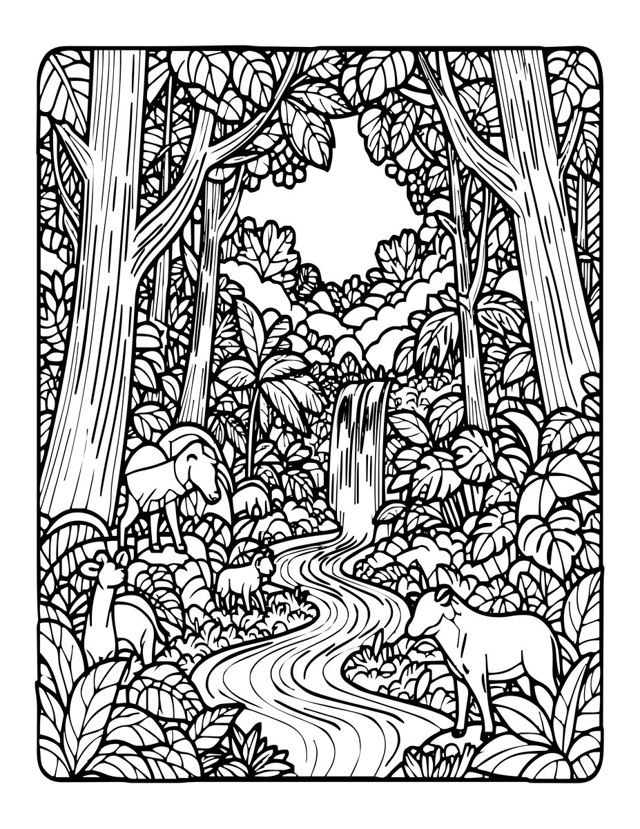 Rainforest Panorama - free printable coloring page