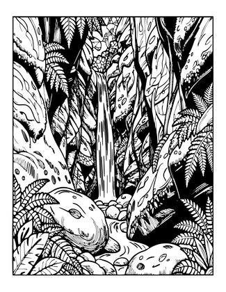 Waterfall Gorge - Free printable coloring page