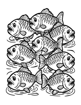 Piranha School - Free printable coloring page