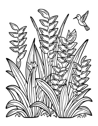 Heliconia Row - Free printable coloring page