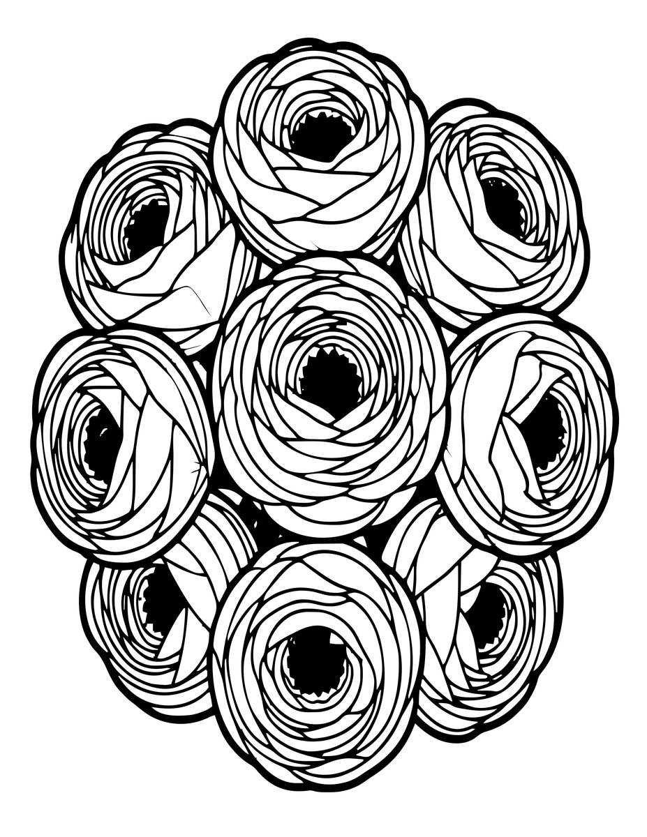 White Ranunculus - free printable coloring page