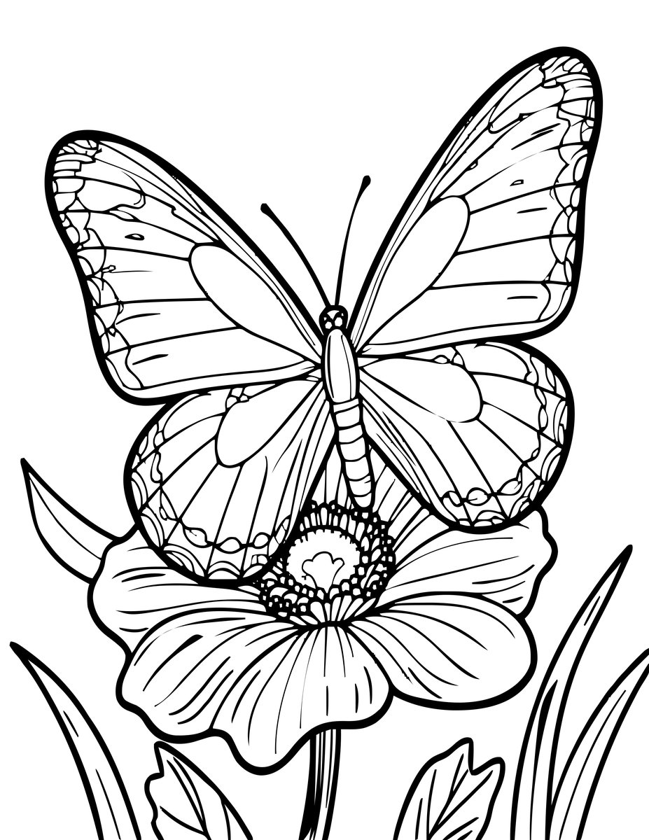 Butterfly Visit - free printable coloring page