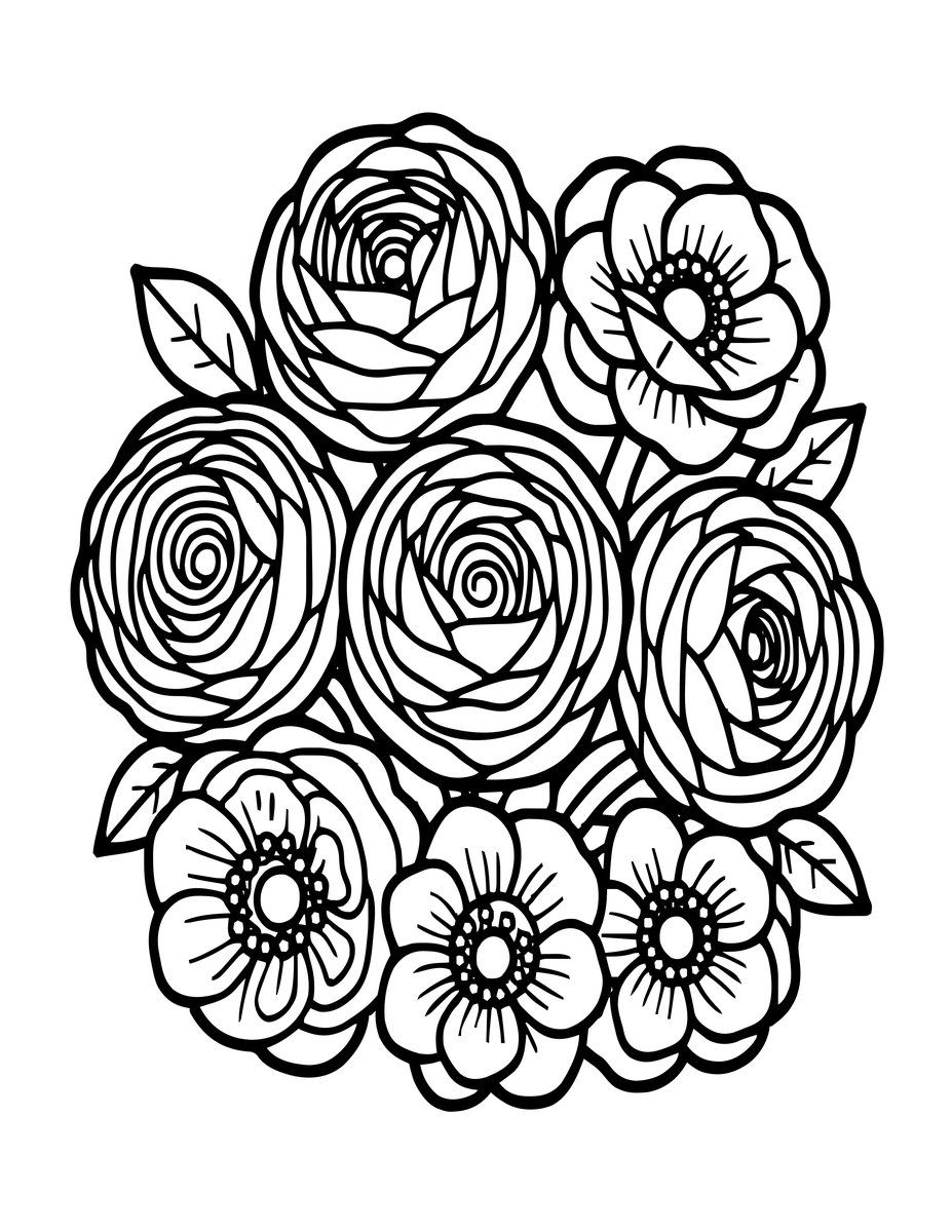 Mixed Bouquet - free printable coloring page
