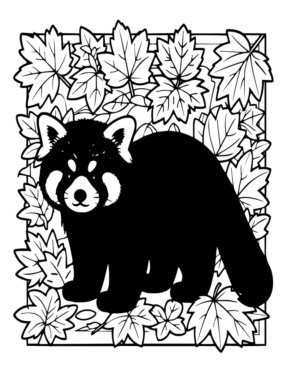 Red Panda in Autumn - free printable coloring page