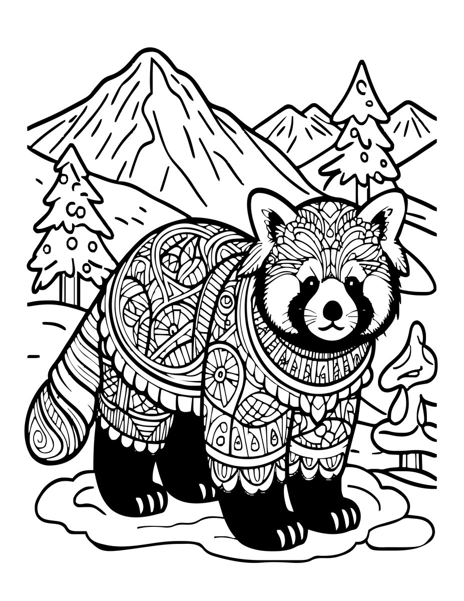 Red Panda Winter Coat - free printable coloring page