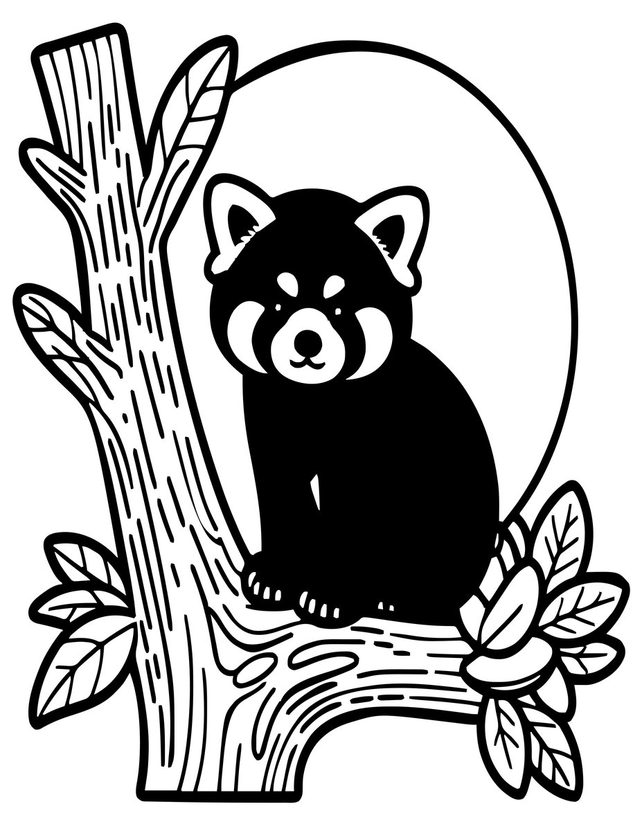 Red Panda and Moon - free printable coloring page