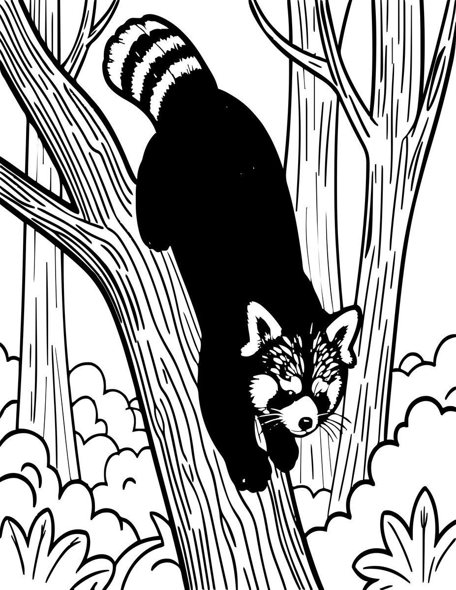 Red Panda Climbing - free printable coloring page