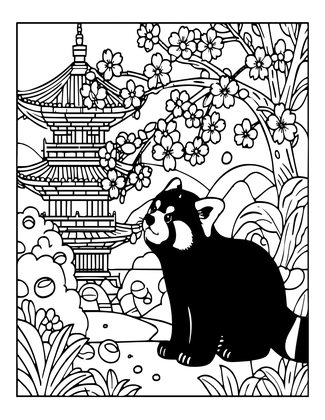 Red Panda and Flowers - Free printable coloring page