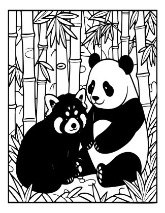 Red Panda and Giant Panda - Free printable coloring page