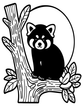 Red Panda and Moon - Free printable coloring page