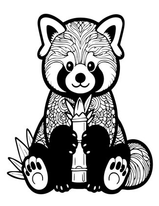Red Panda and Bamboo - Free printable coloring page