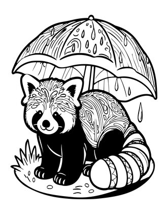 Red Panda in Rain - Free printable coloring page
