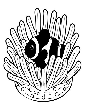 Clownfish in Anemone - Free printable coloring page