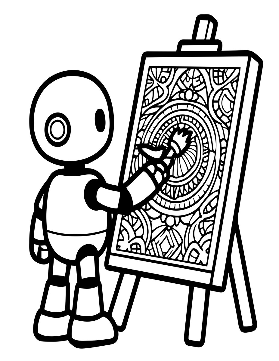 Robot Artist - free printable coloring page
