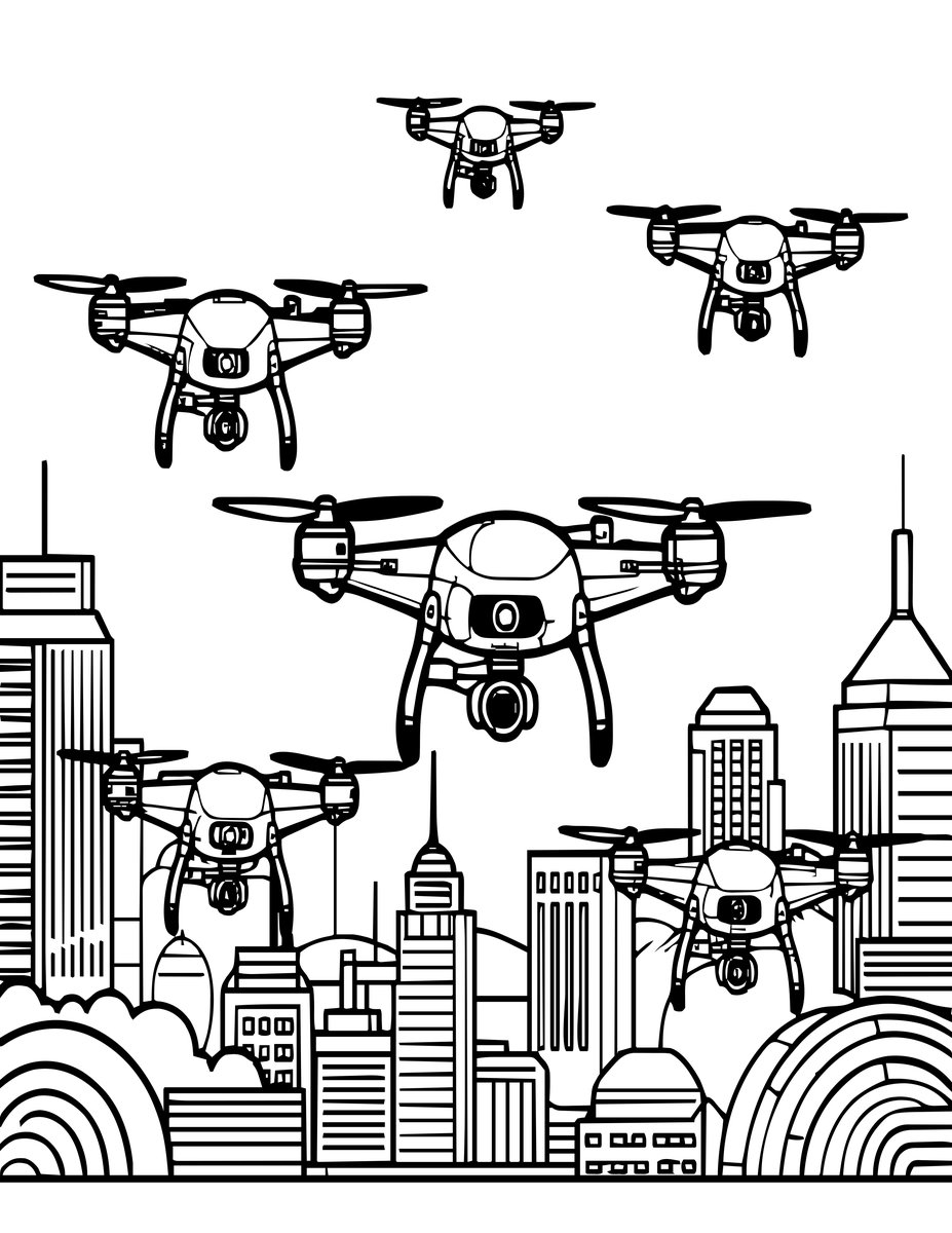 Drone Swarm - free printable coloring page