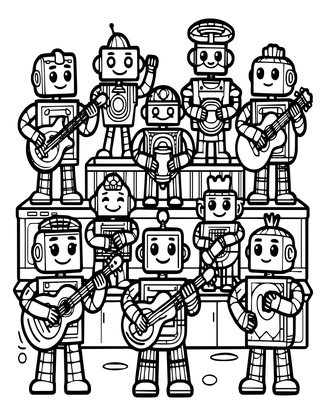 Robot Orchestra - Free printable coloring page