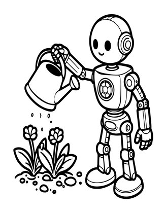 Robot Garden - Free printable coloring page