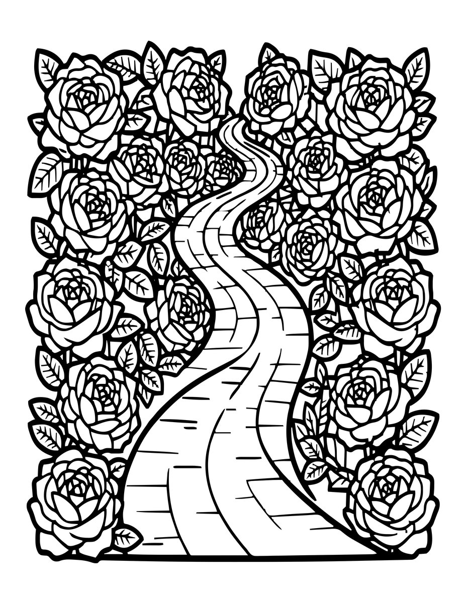 Rose Garden Path - free printable coloring page