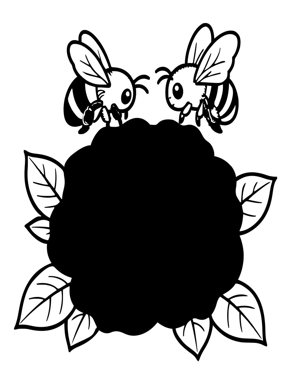 Rose and Bee - free printable coloring page