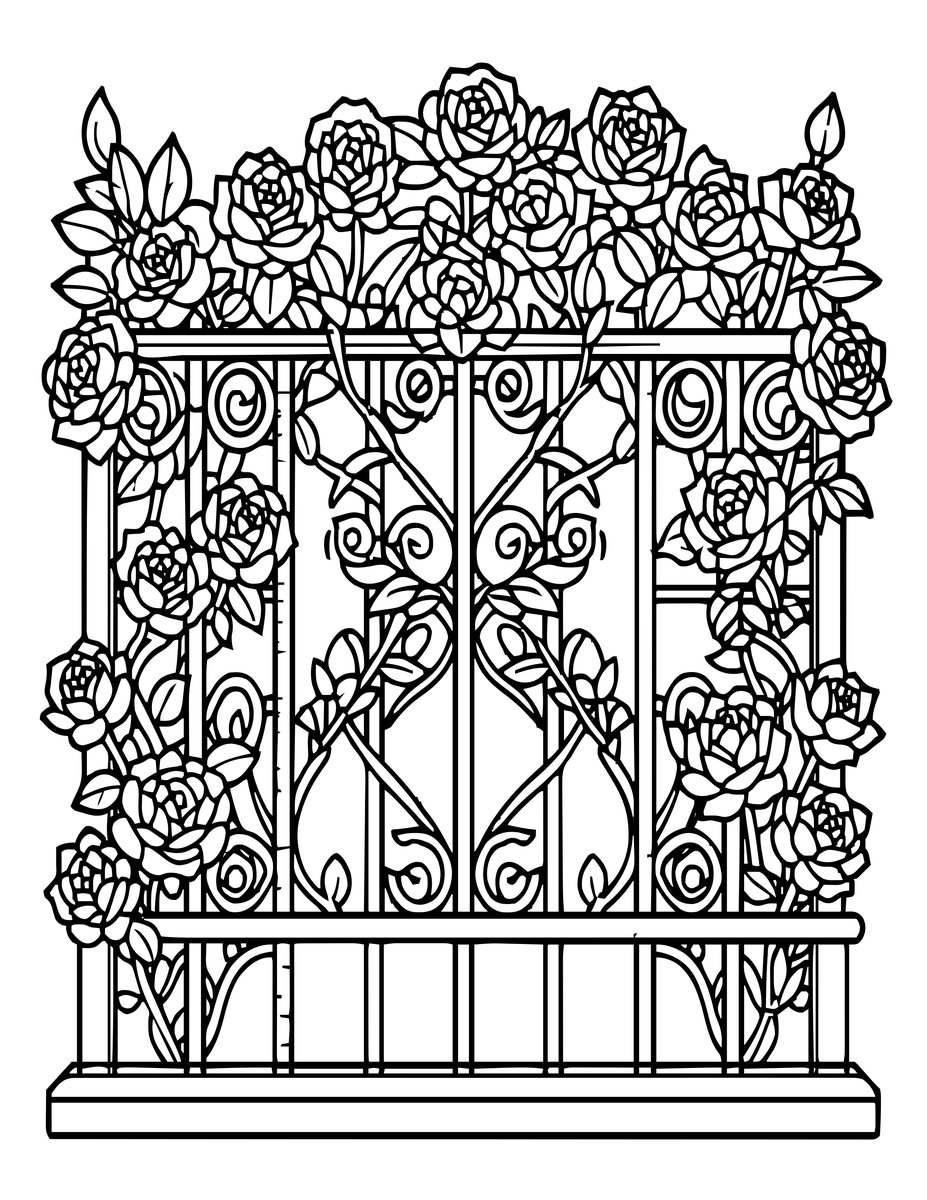 Trellis of Roses - free printable coloring page