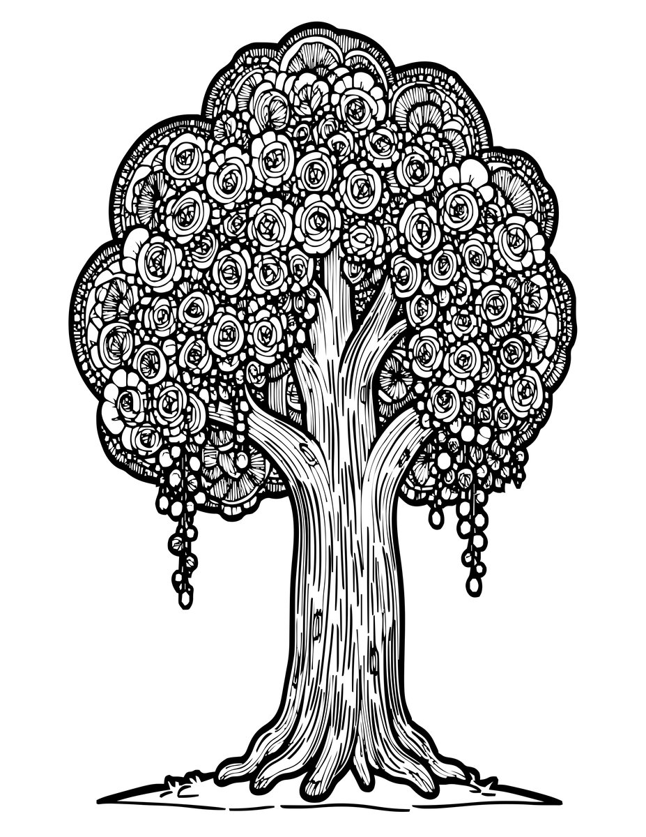 Rambler Rose Tree - free printable coloring page