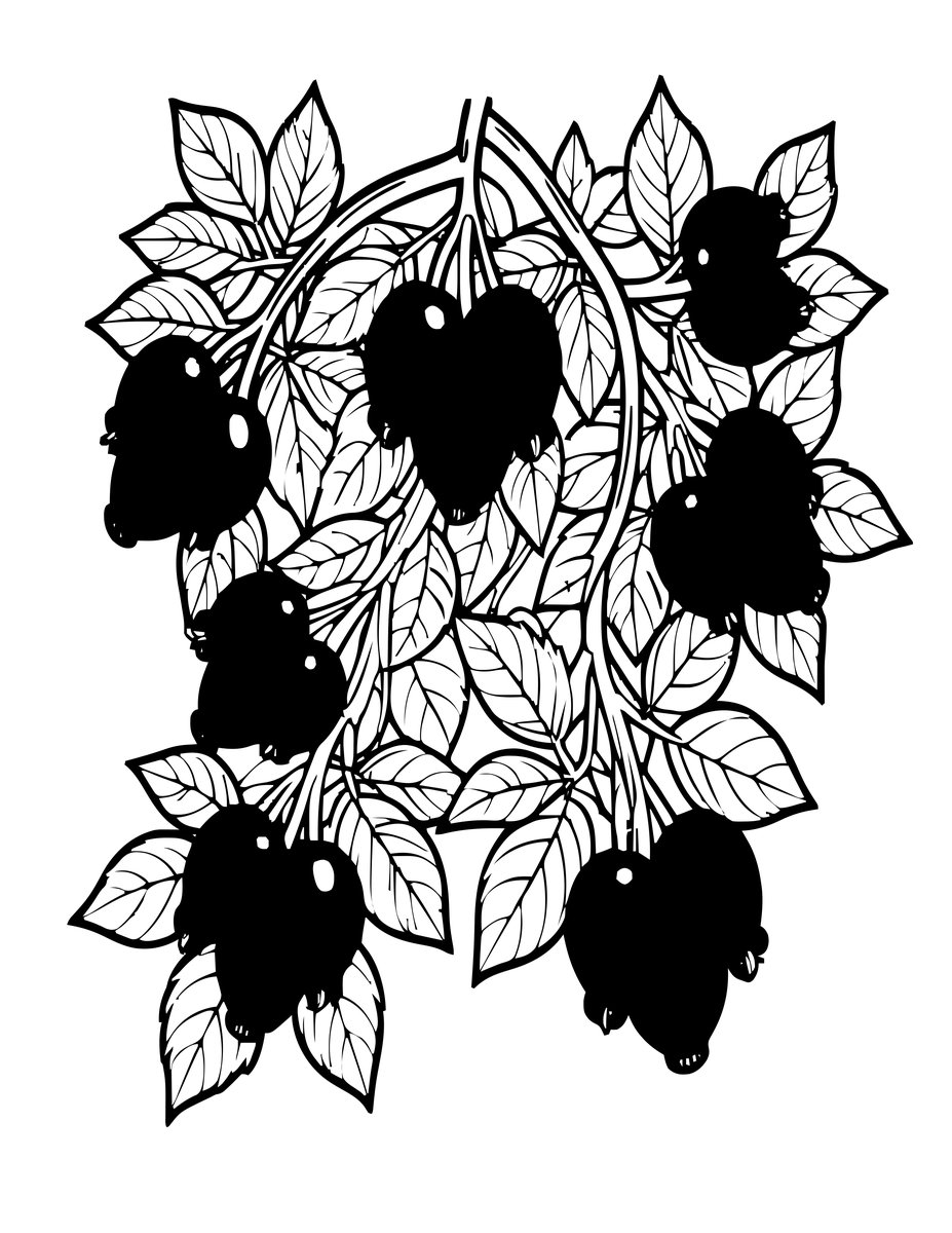 Rosehip Branches - free printable coloring page