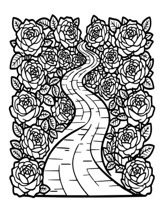 Rose Garden Path - Free printable coloring page
