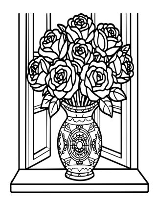 Rose Window Sill - Free printable coloring page