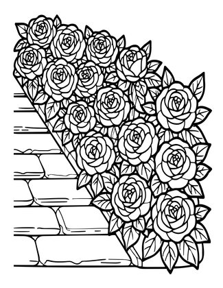 Rose Hedge Row - Free printable coloring page