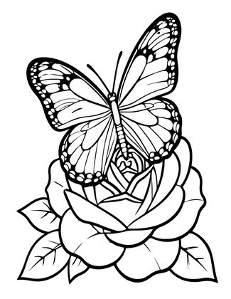 Rose and Butterfly - Free printable coloring page