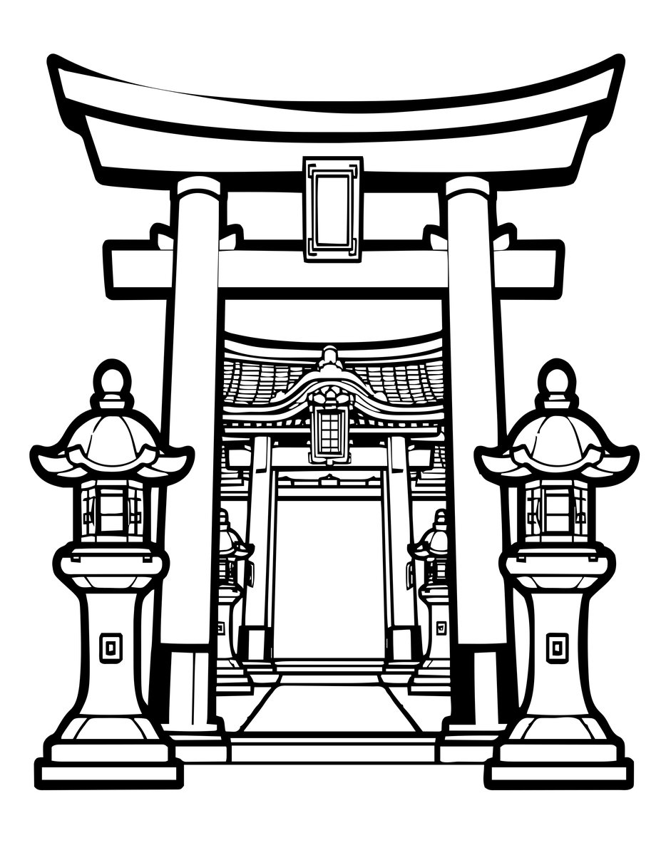 Shinto Shrine - free printable coloring page