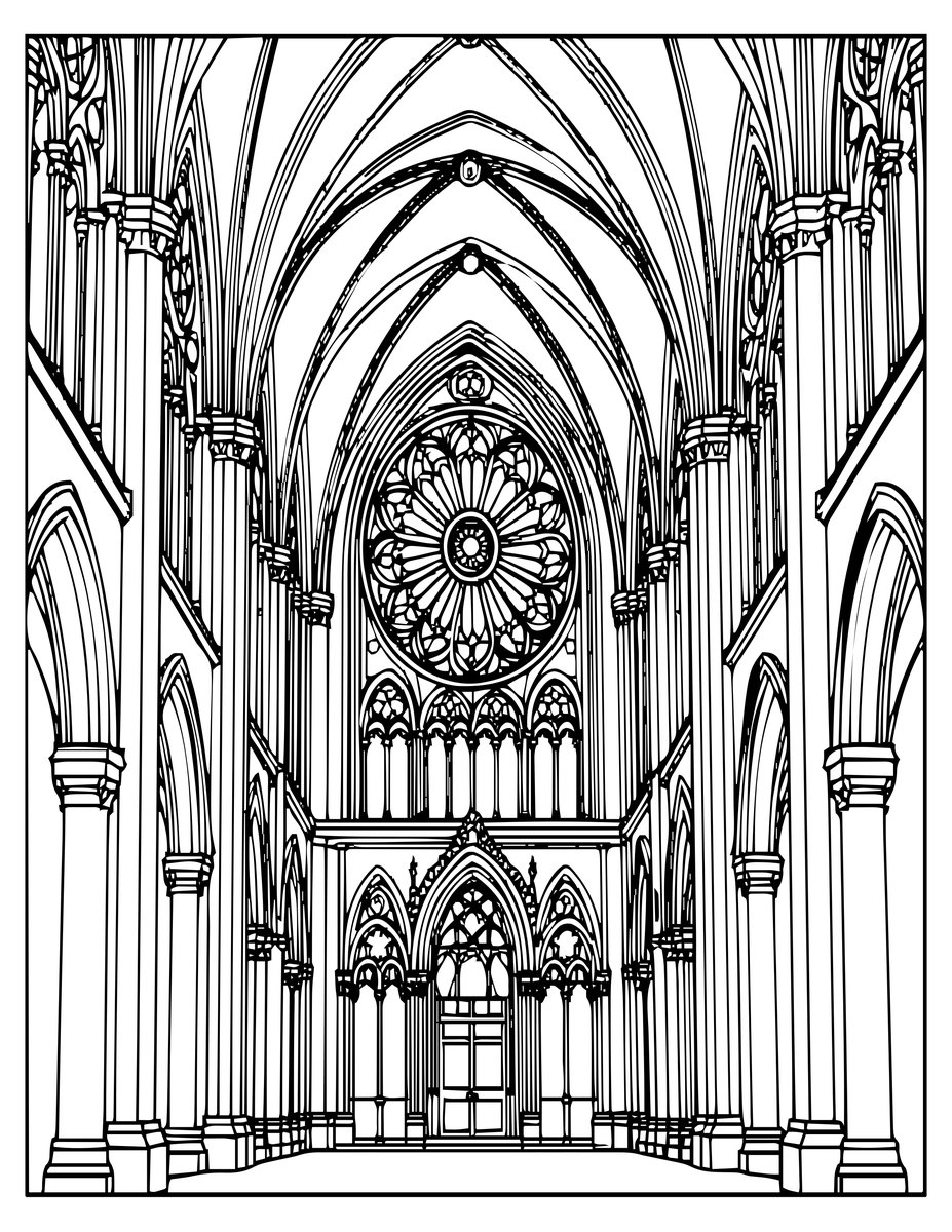 Medieval Cathedral - free printable coloring page