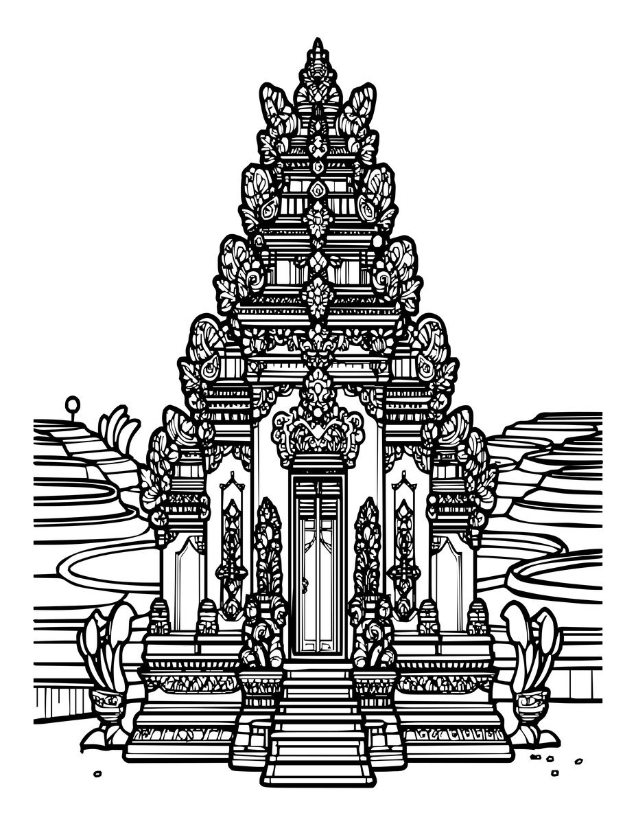 Balinese Temple - free printable coloring page