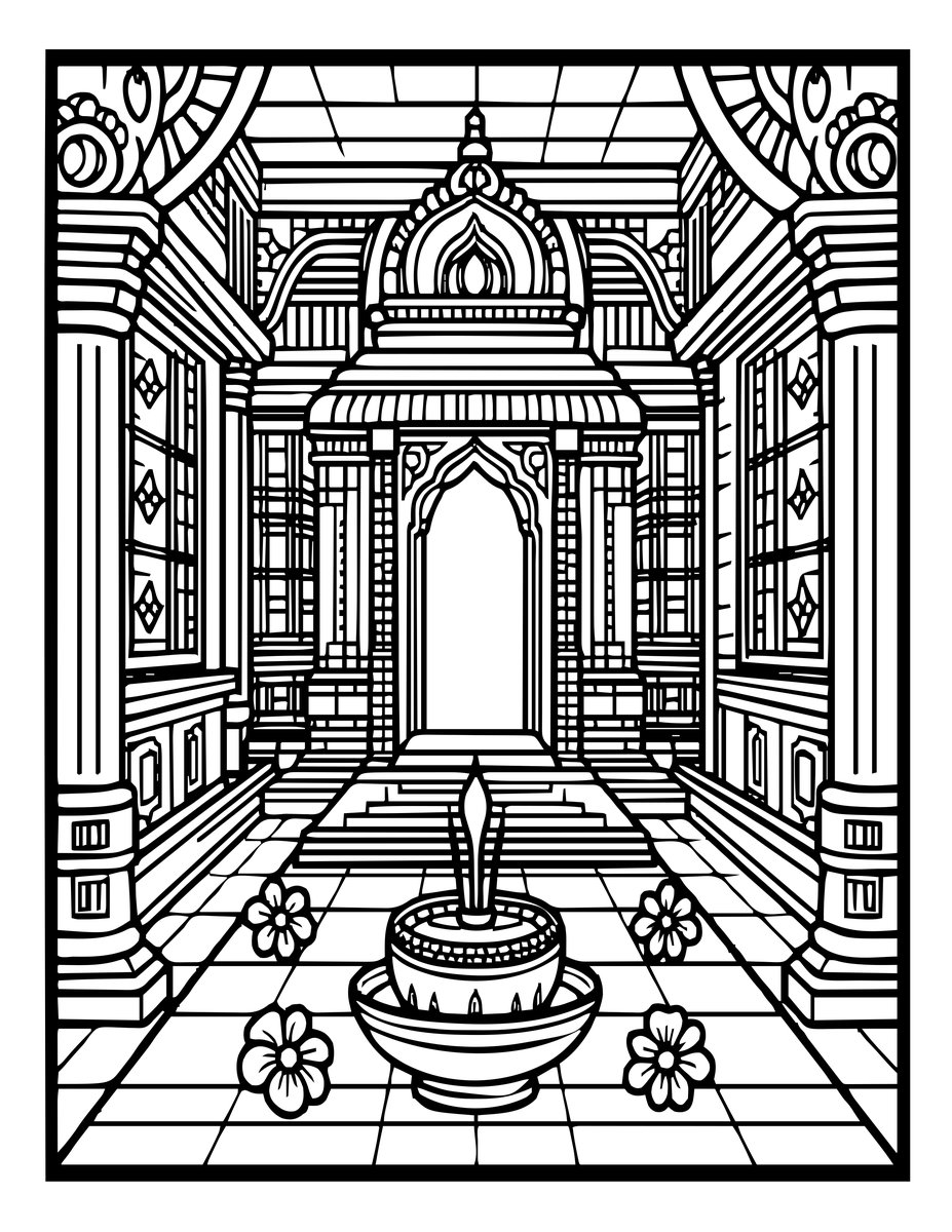 Temple Interior - free printable coloring page