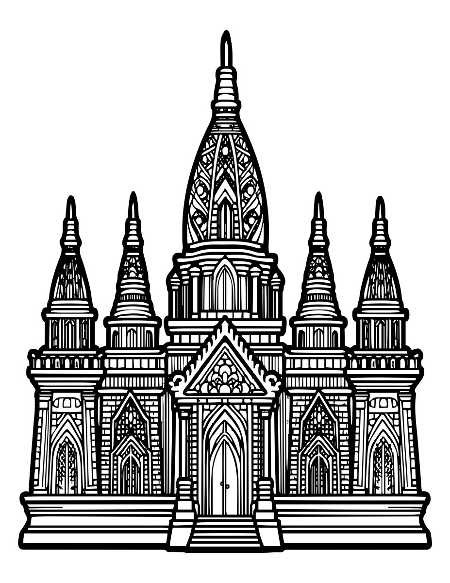 Temple at Sunrise - free printable coloring page