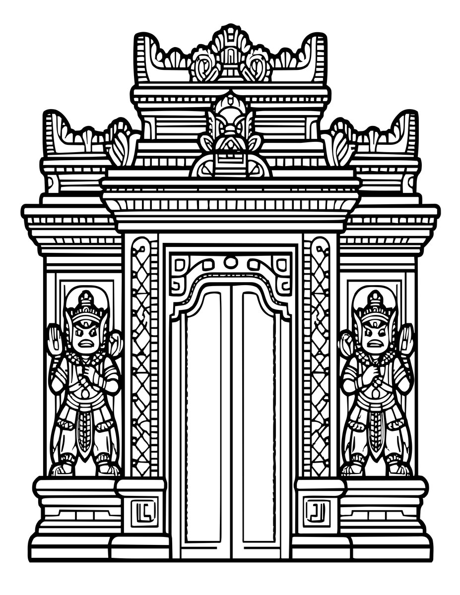 Temple Gate - free printable coloring page