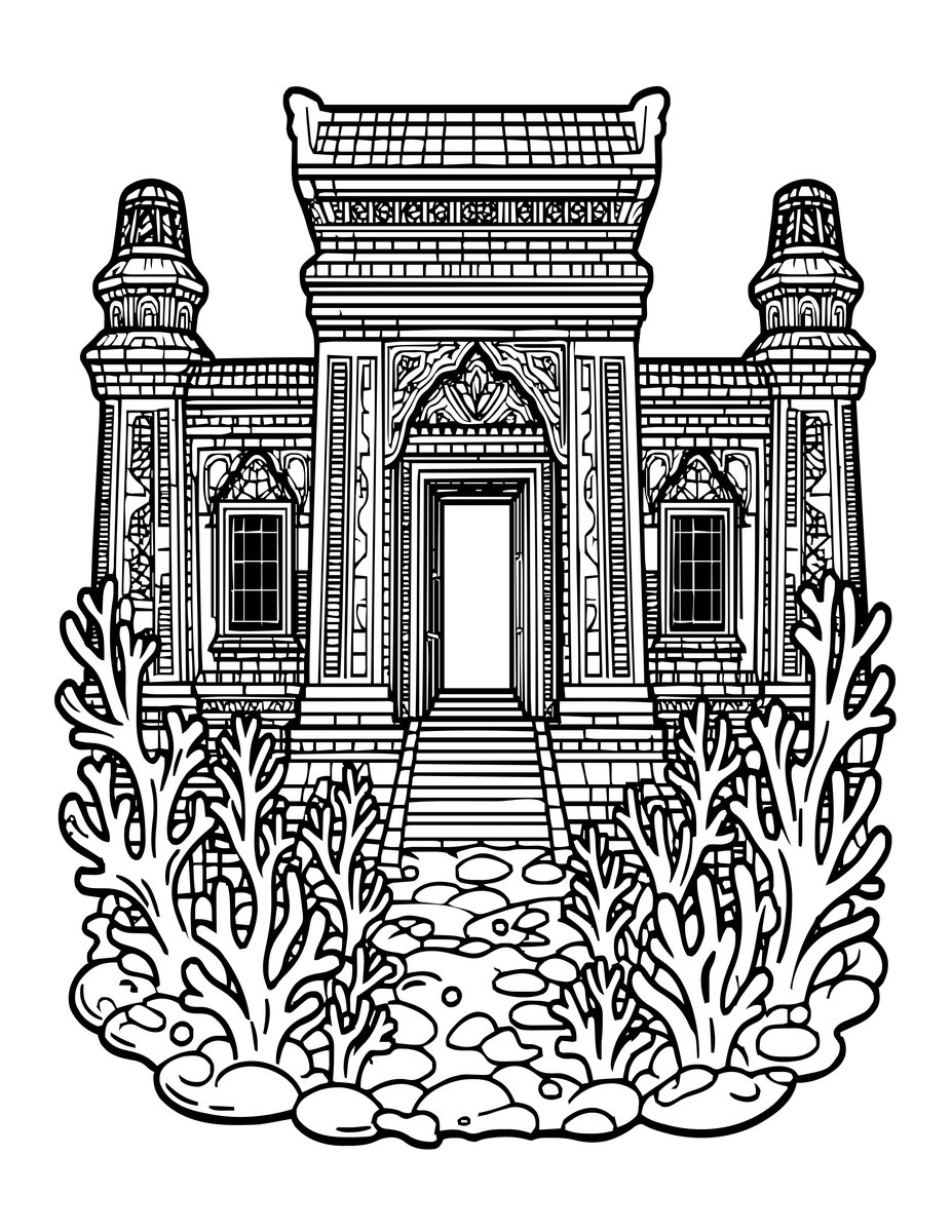 Underwater Temple - free printable coloring page