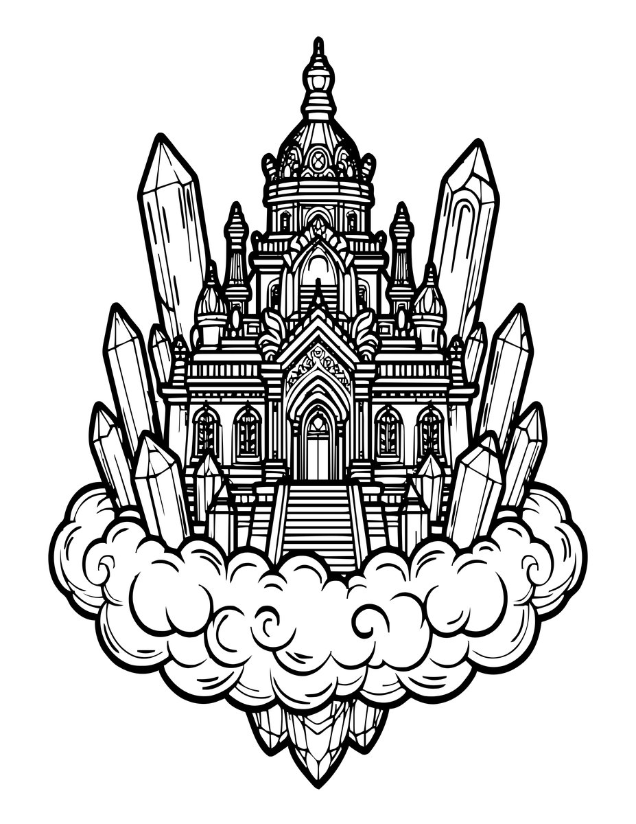 Fantasy Temple - free printable coloring page